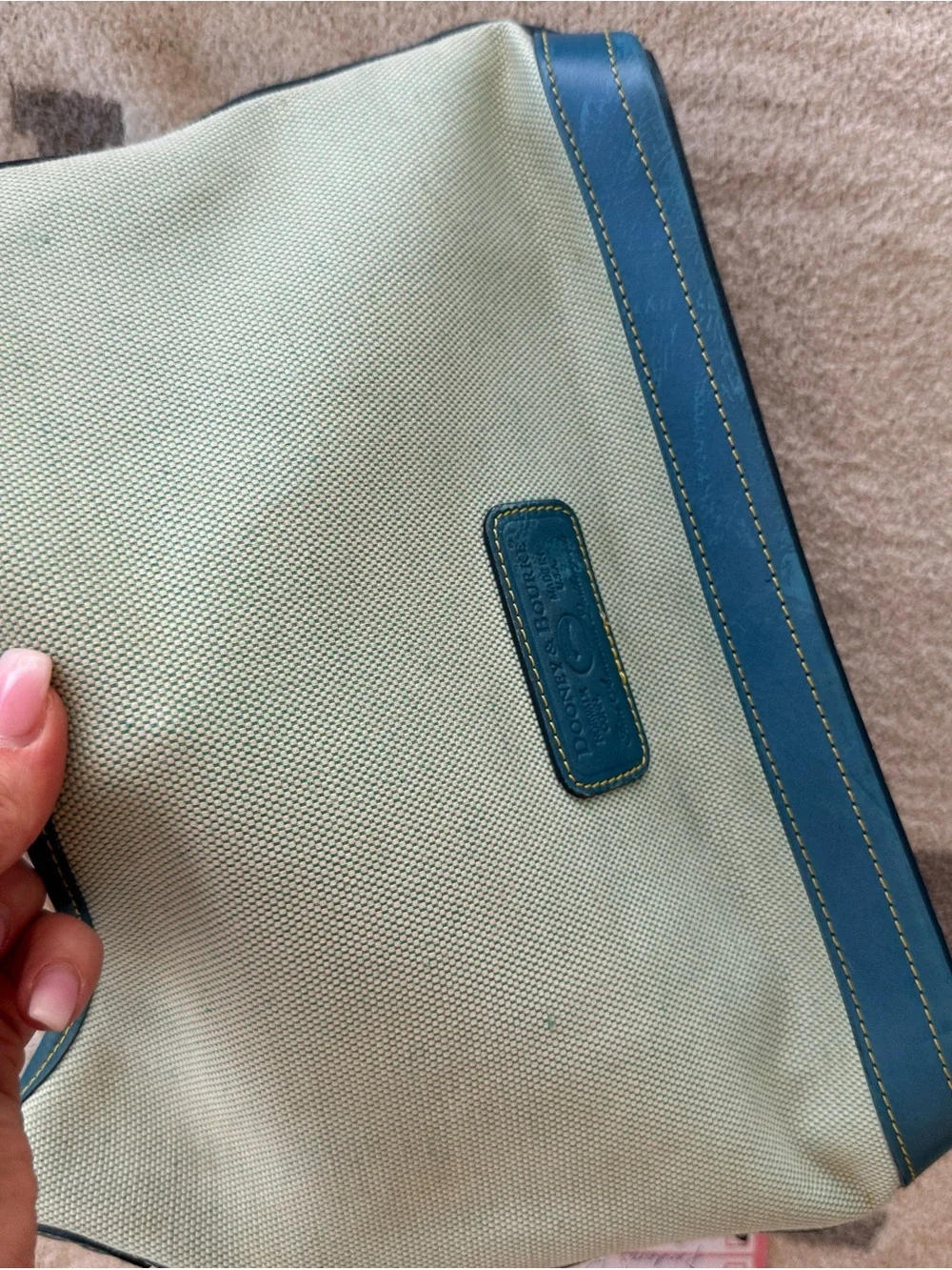 Dooney & Bourke Teal Trim Light Sage Canvas Hobo Bag